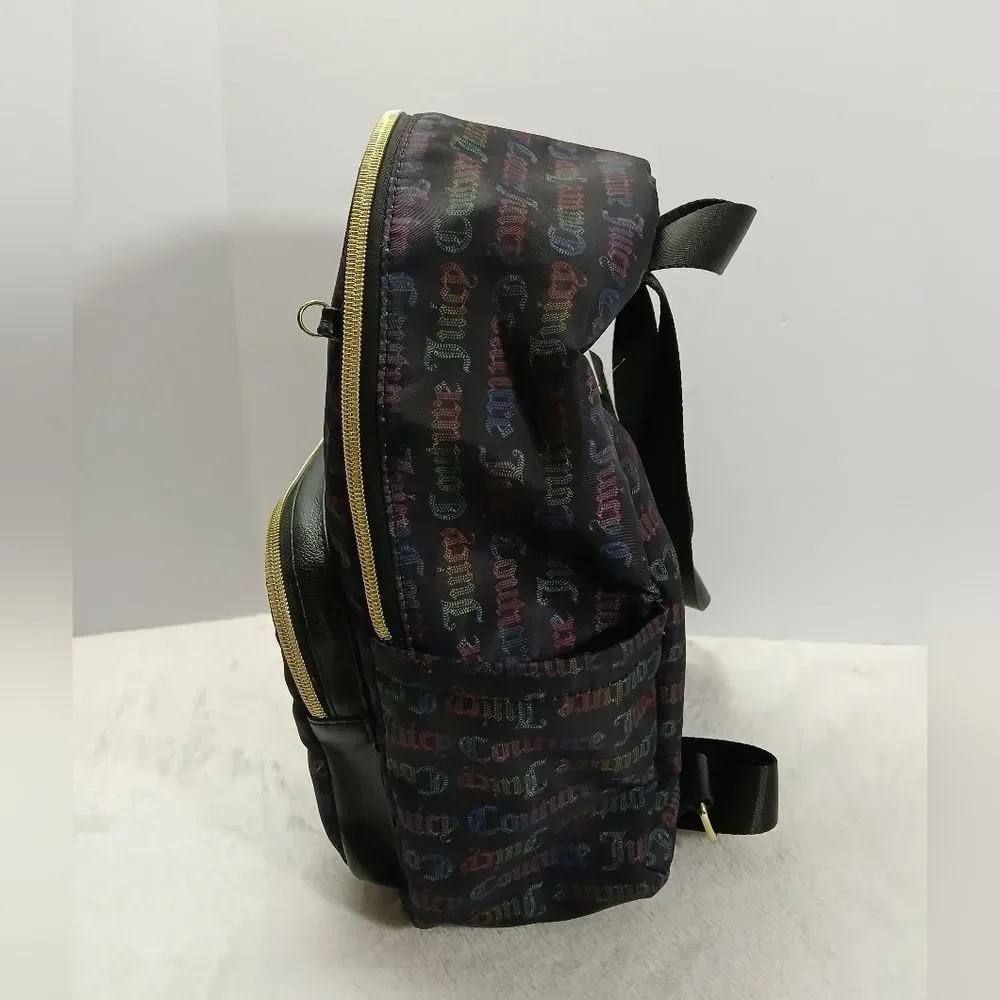 Juicy Couture Womens Backpack Black Mutli Color Lettering With Gold‎ Tones